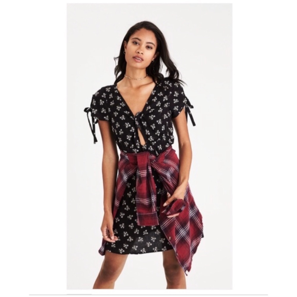 Deep V Knotted Floral Dress